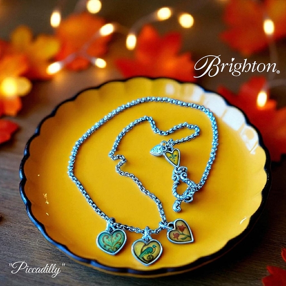 BRIGHTON "Piccadilly" Silver And Enamel Floral Heart Charm Necklace - Picture 1 of 9